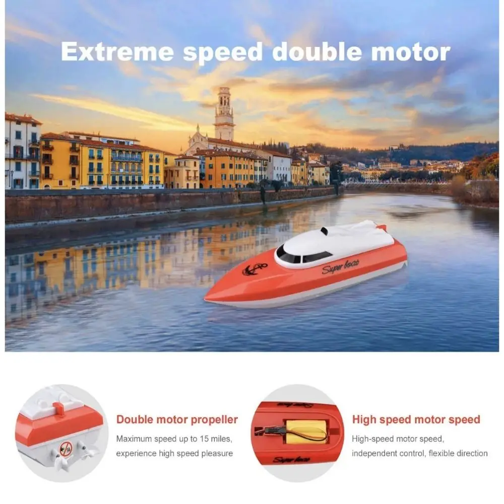 Double Propeller Remote Control Boat High Speed Water Racer RC Speedboat 2.4GHz Lake/Pool Boat Electric Toys Boys Girls