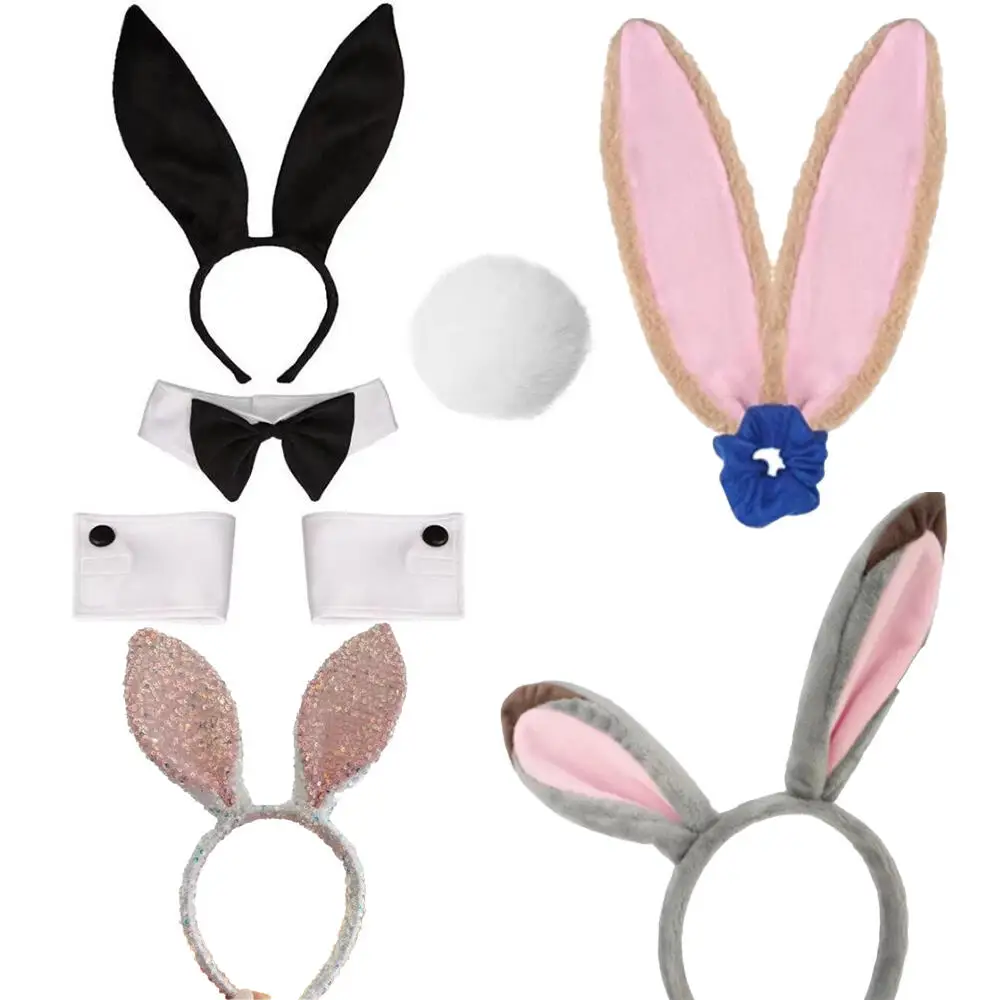 Plush Grey Rabbit Ear Headband with Earrings - Cosplay & Dress-Up Accessory