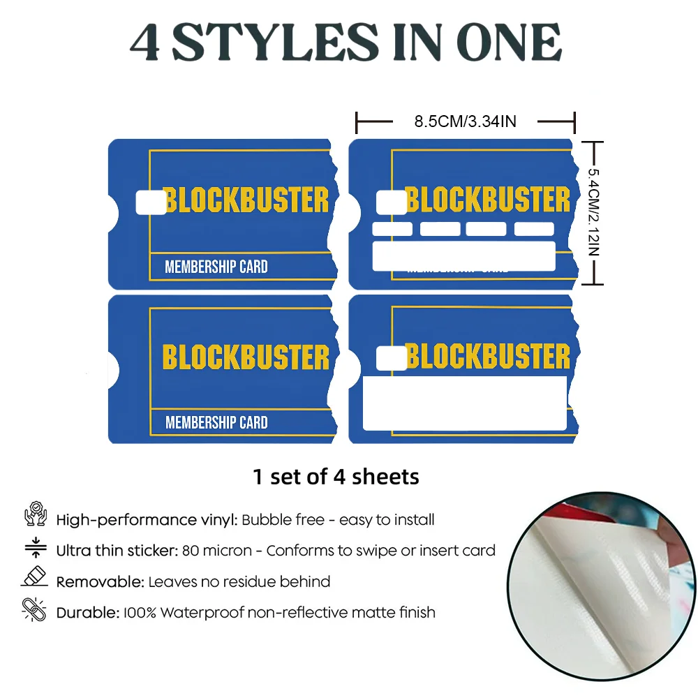 Blockbuster Stickers 4pcs PVC Card Skin Stickers for Bank Card Bus Metro Case Decorate Gift