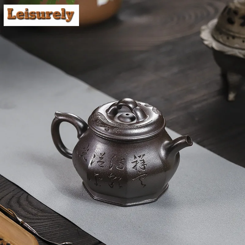 320ml Retro Yixing Purple Clay Teapots Handmade Octagon Auspicious Cloud Pot Raw Ore Azure Mud Tea Soaking Kettle Zisha Tea Set