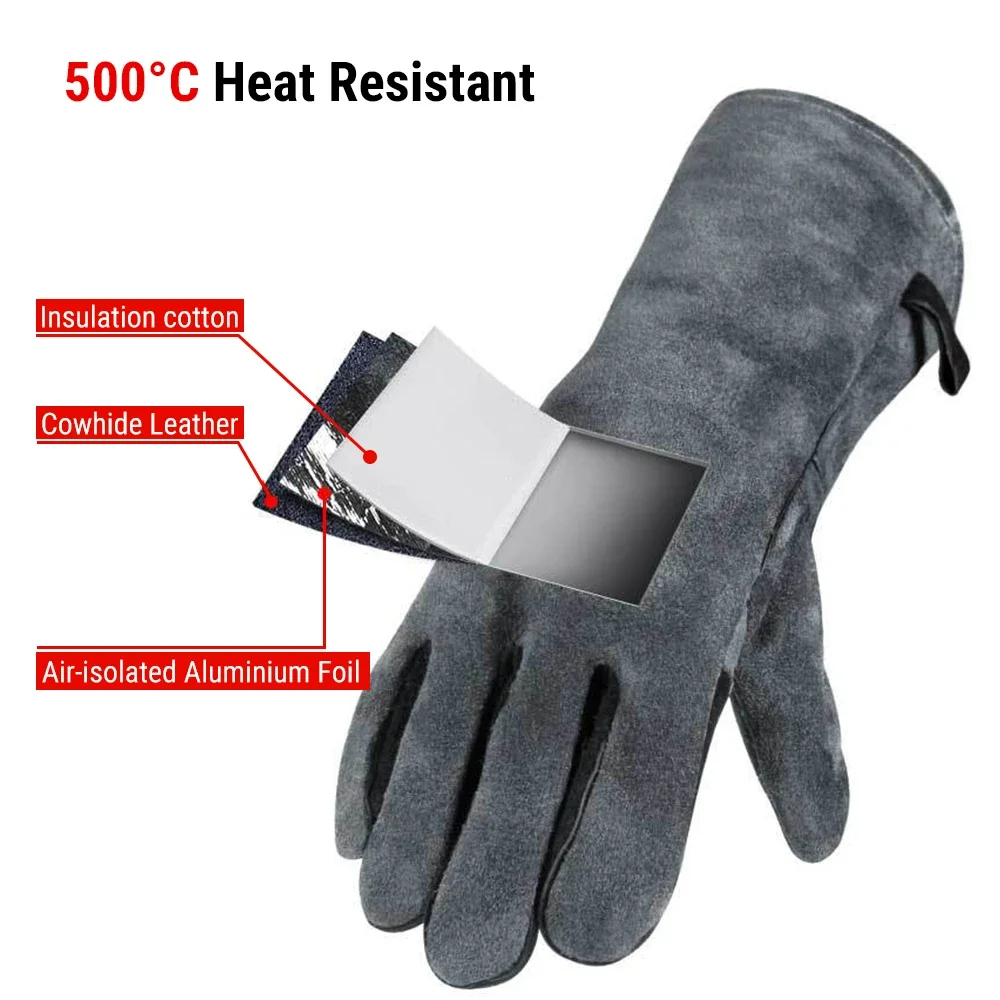 Heat Resistant Oven Gloves Mitts Baking BBQ Gloves For Grill Heat Insulation Leather Forging Welding Gloves