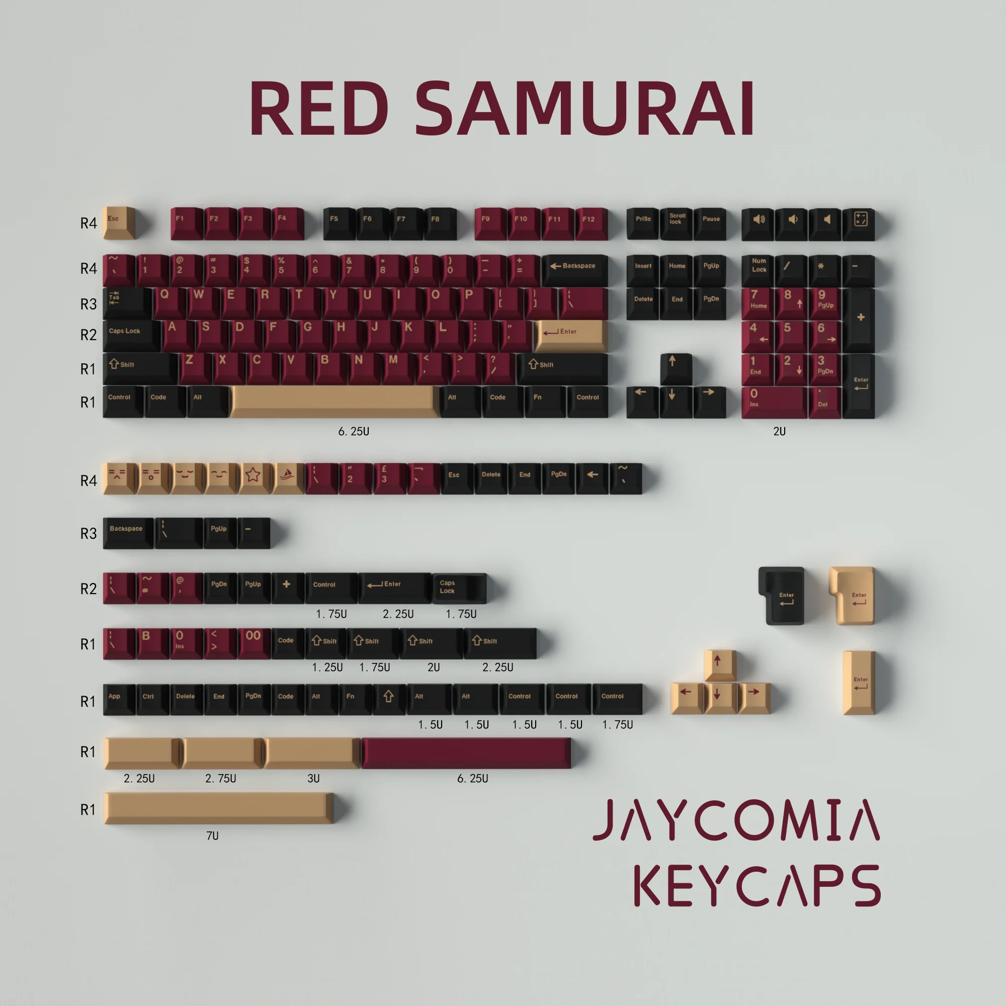 GMK PBT Cherry Profile Keycaps Set - WOB Red Samurai Botanical Olivia Design, 173 Keys, 7U Space Keys, Alice Layout
