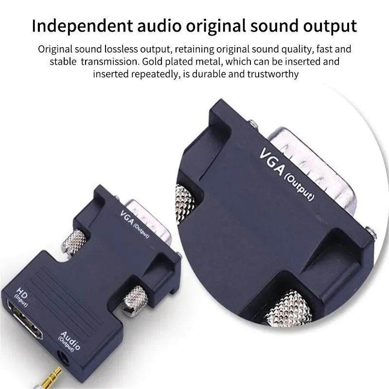 HDMI Compatible Female To VGA Male Converter Adapter 3.5mm Audio Cable for PS4 Monitor Projector PC Laptop 1080P HD To VGA