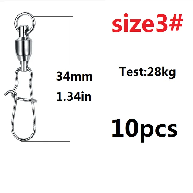 10PCS/lot Stainless Steel Fishing Connector Swivels Interlock Rolling with Hooked Bearing Fishhook Lure Tackle Accessories 34mm 1.34in  28KG