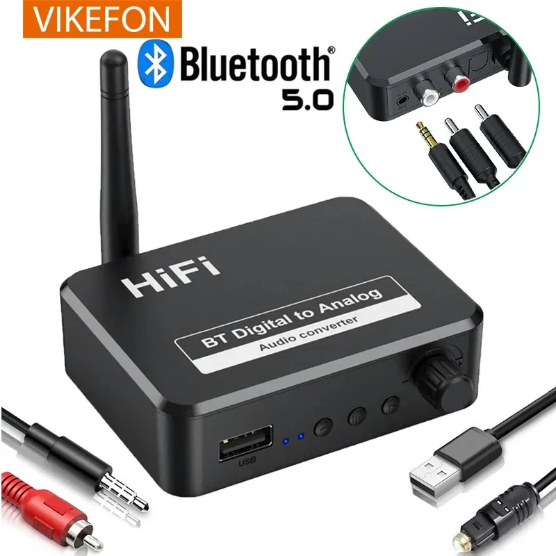 Audio Converter Adapter Audio Adapter Audio Converter VIKEFON Analog Audio DAC Converter Adapter Digital SPDIF Optical Toslink to 3.5mm 3.5 AUX Jack RCA L/R Bluetooth 5.0 Receiver