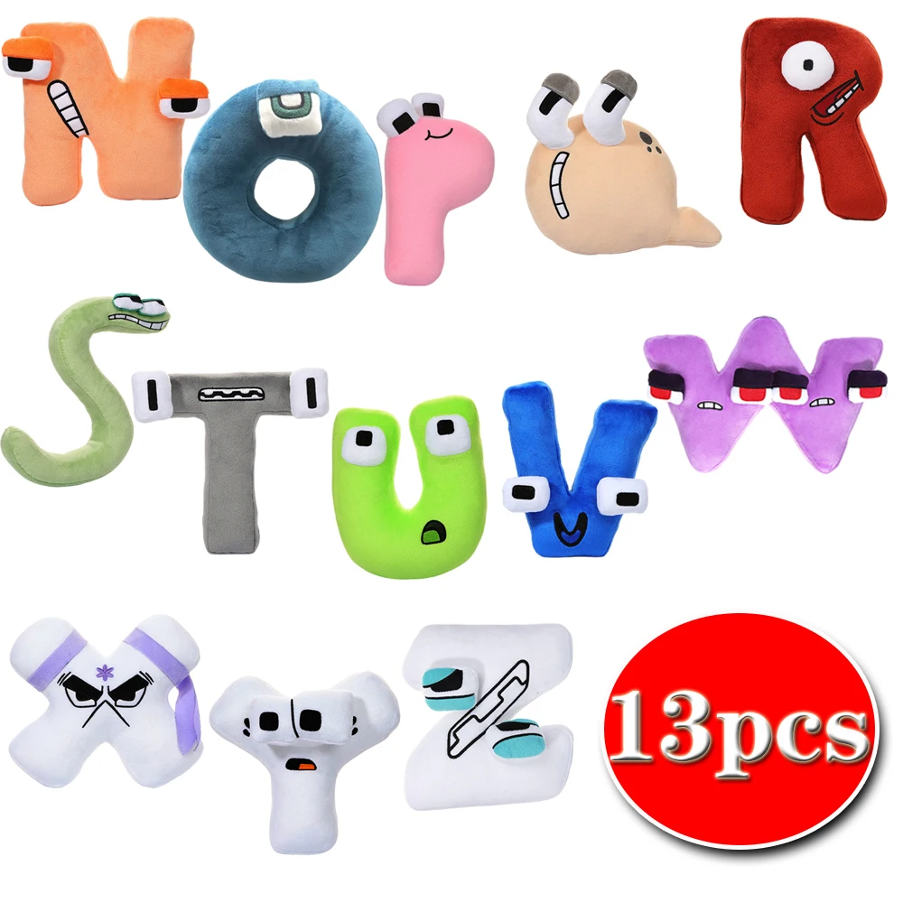 13Pcs/Set Alphabet Lore Plush Toys Anime Doll Kawaii 26 English Letter  Puzzle Stuffed Toys Kids Christmas Gifts