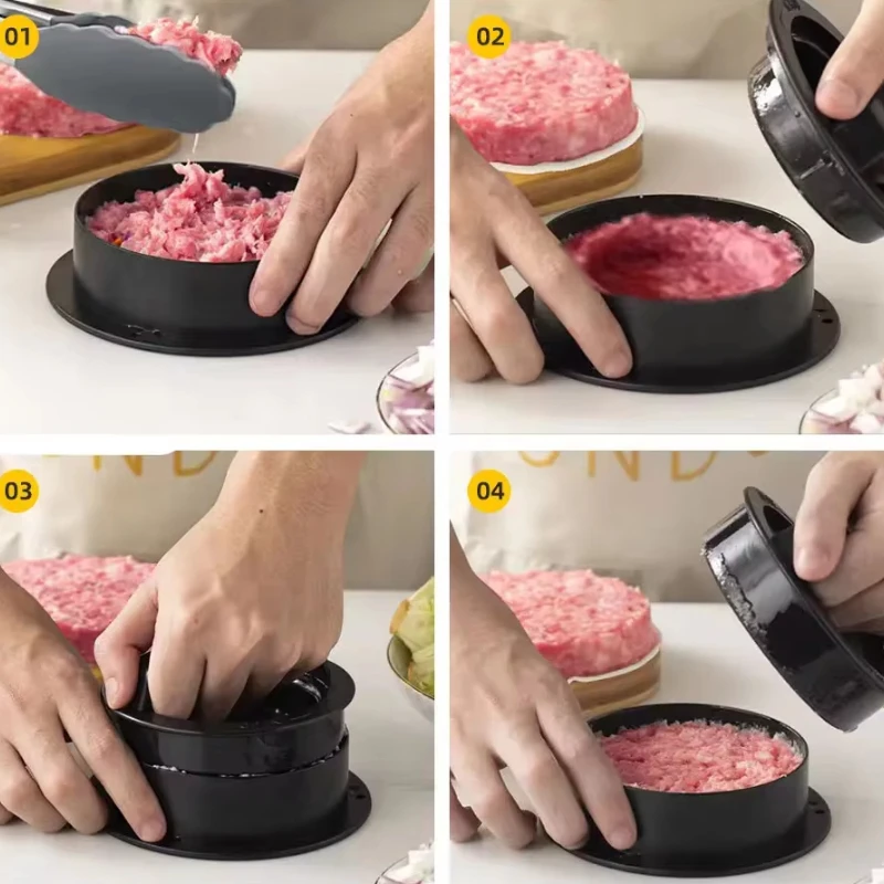 ABS Hamburger Press Meat Pie Press Stuffed Burger Mold Maker with Baking Paper Liners Patty Pastry Tools BBQ Kitchen Accessories