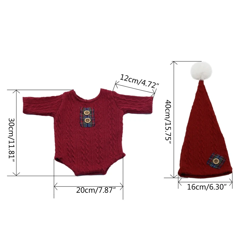 Newborn Muslin Hat & Long Sleeves Knitted Shirt Photo Shooting Set Photo Props Baby Jumpsuits Xmas Costume For Boys Girl