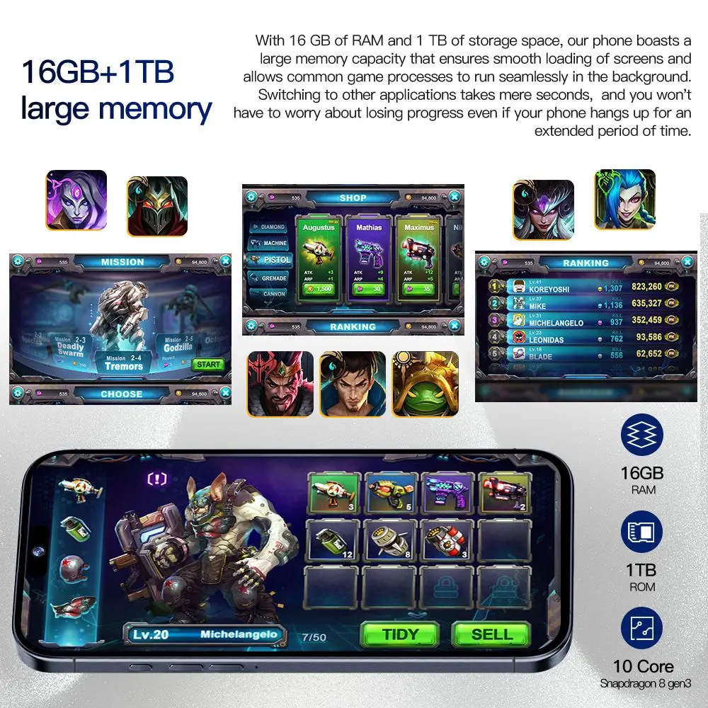 브랜드 스마트폰용 오리지널 풀 스크린 휴대폰 글로벌 버전, XS15 프로 맥스, 4G, 5G, 7800mAh, 7.3 인치, 신제품