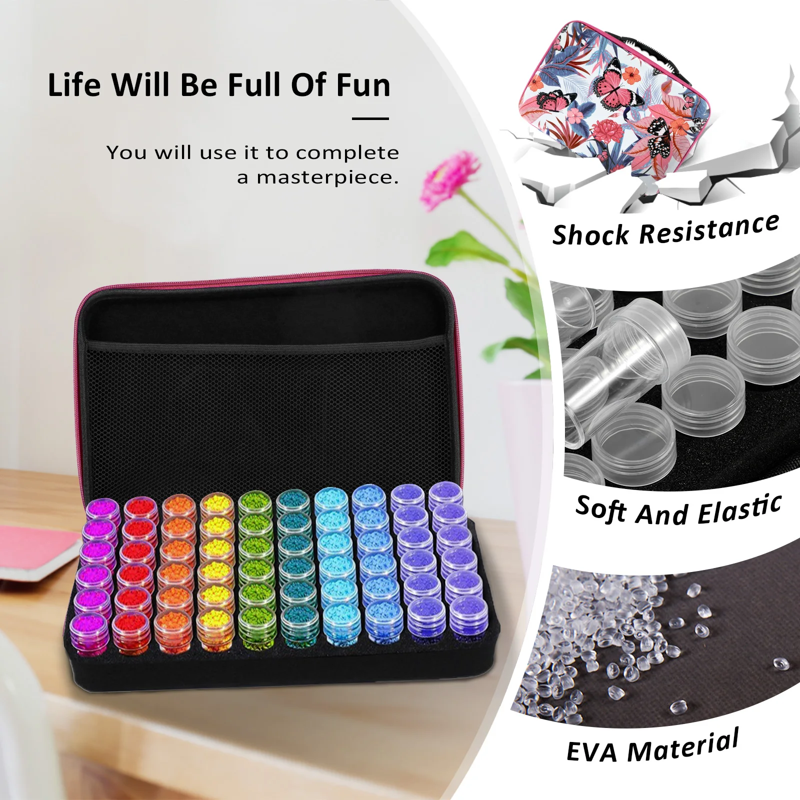 60 Slots Diamond Painting Storage Containers, Diamond Art Accessories and Tools Kit Box with Shockproof Jars for DIY Art