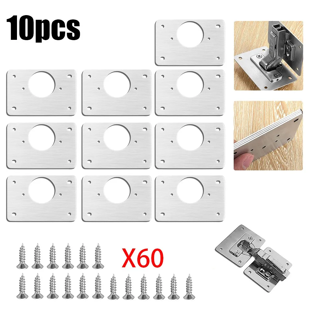 Description Picture 2 of itemCabinet Hinge Repair Plate Kit Stainless Steel Door Hinge Mounting Plate With Holes For Home Kitchen Cupboard Furniture
