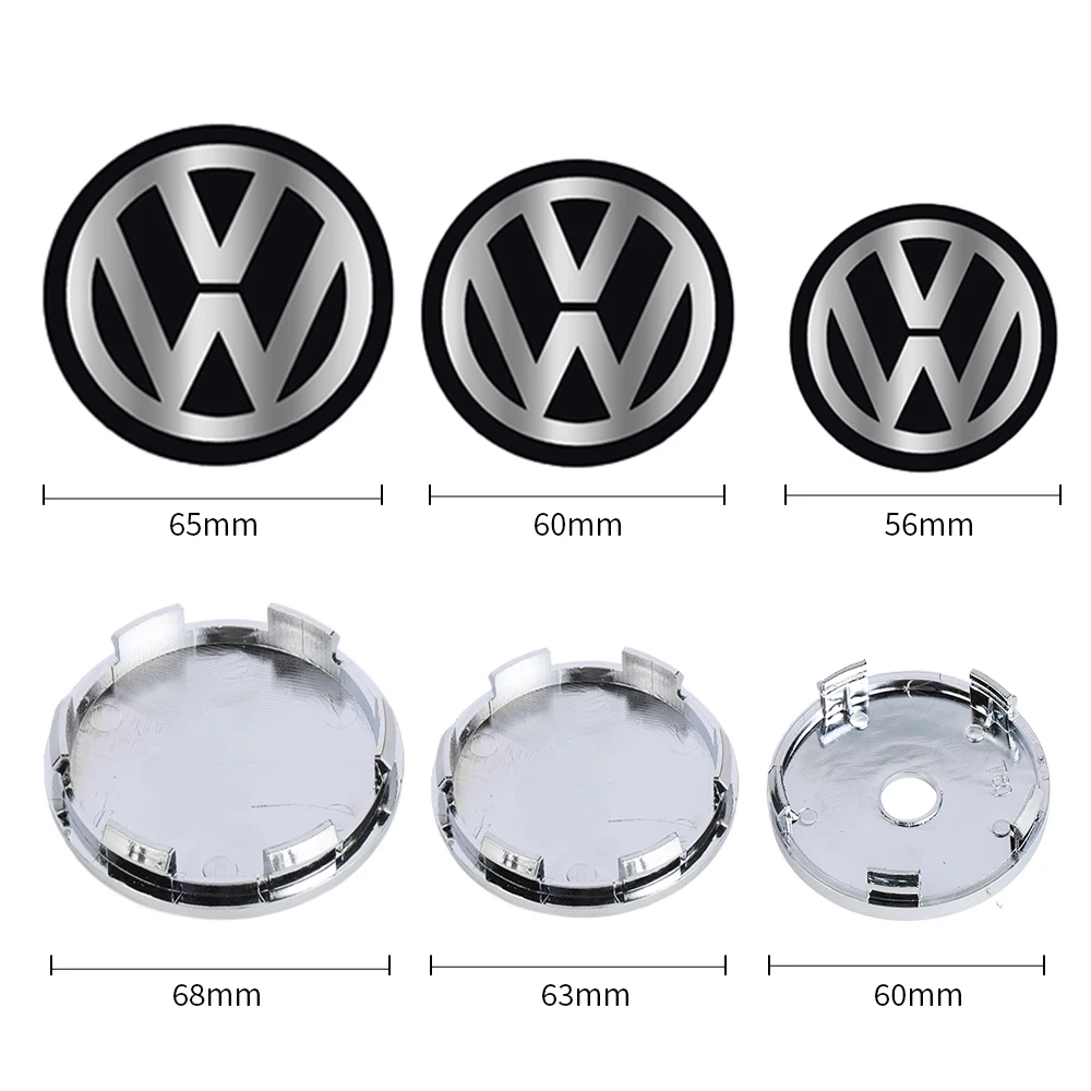4PCS 60MM/ 63MM/68 MM Car Wheel Center Hub Caps Tire Rim Covers Auto Accessories For Volkswagen VW GTI R Golf Polo Tiguan Passat