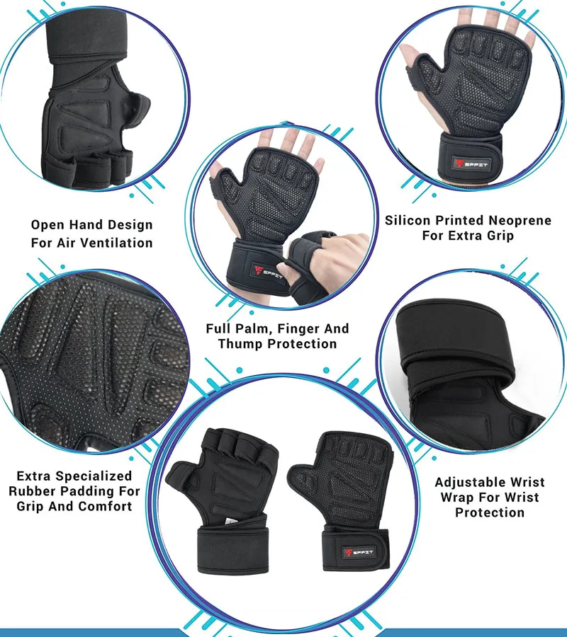 1 Pair Gym Fitness Crossfit Gloves With Wrist Wrap Silicone Non-Slip Weightlifting Bodybuilding Dumbbell Workout Palm Protect