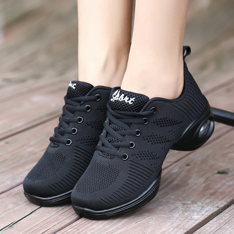 2022 Modern Jazz Dance Sneakers Women Breathable Mesh Lace Up Dancing Practice Shoes Cushioning Lightweight Fitness Trainers 6