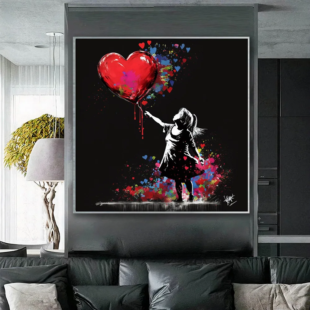 

Girl with Heart Ballon Banksy Art Canvas Painting Modern Posters Prints Abstract Wall Art Pictures Living Room Home Decoration