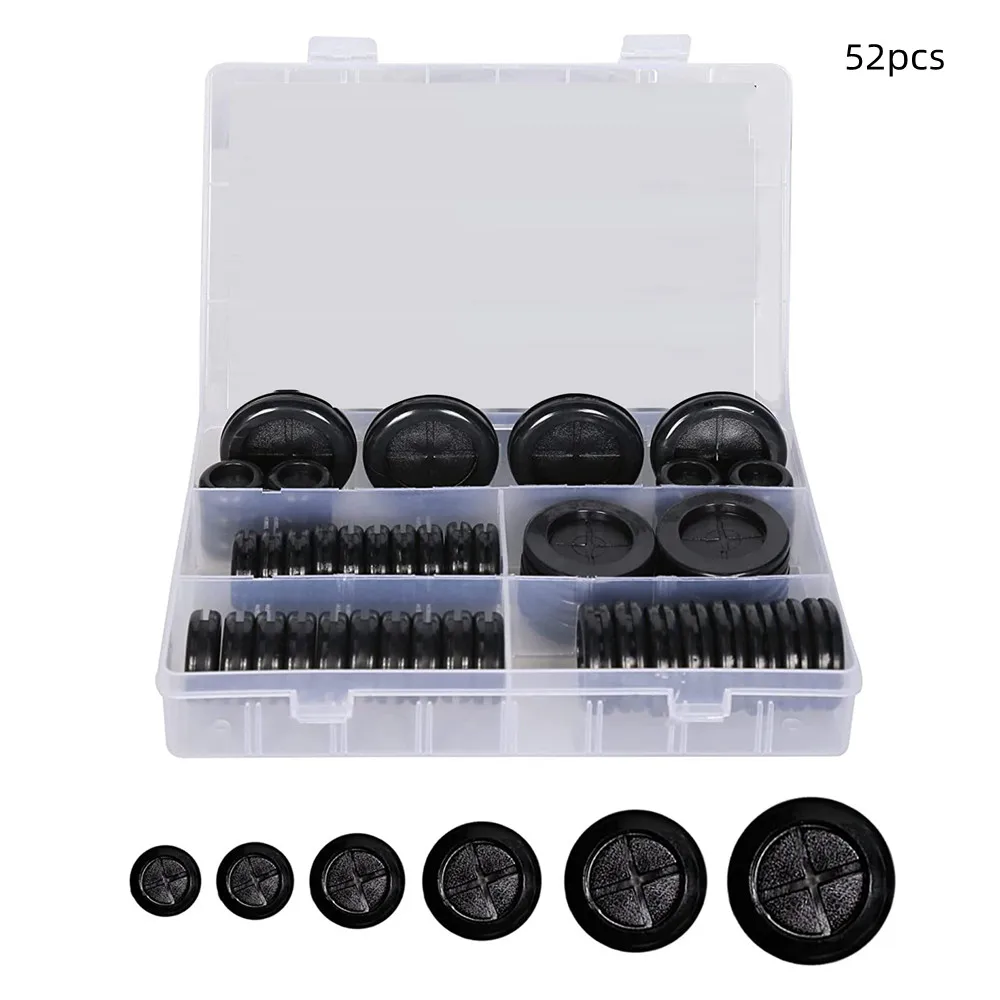 

52PCS Rubber Grommet Gasket Kits for Wire Cable Black Assortment Set