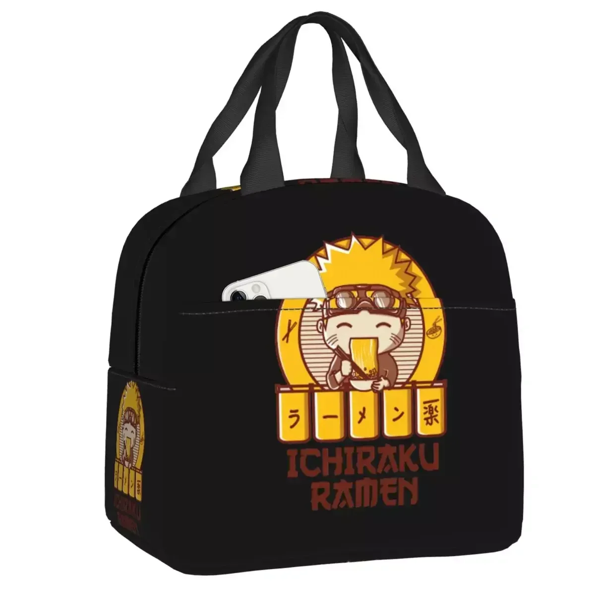 

2024 New Funny Ramen Ichiraku Insulated Lunch Bag For Work School Japanese Anime Resuable Thermal Cooler Lunch Box Women Kids