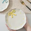 Nordic Ins Hand-painted Ceramic Bow Shape Plate Ornament Sliving Room Bedroom Dining Table Snack Fruit Salad Plate Birthday Gift 2