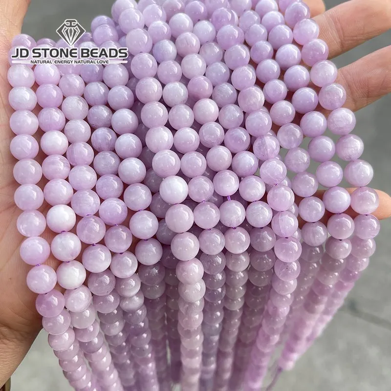 7A Natural Kunzite Purple Spodumene Stone Beads Round Loose Spacer Bead For Jewelry Making Findings Diy Bracelet Charm Accessory 2