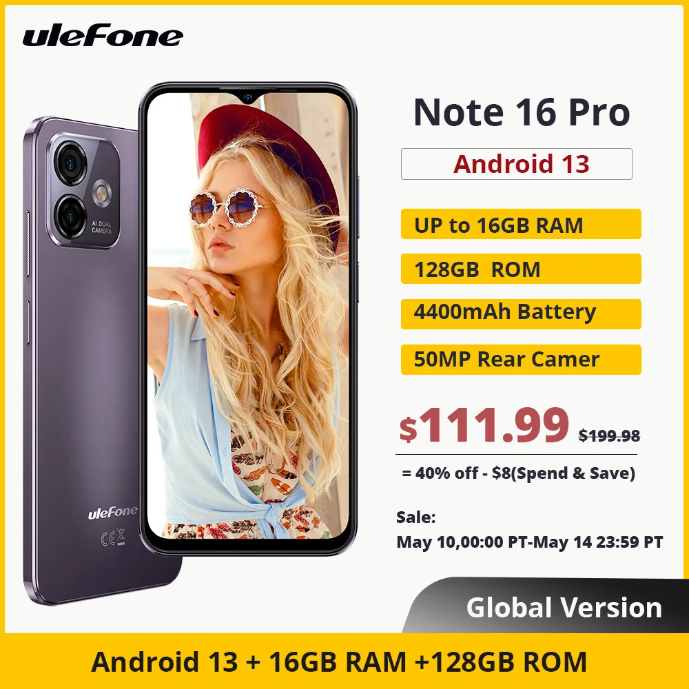 Ulefone Note 16 Pro Teléfono Móvil, 8GB (Ampliable a 16 GB)+ 128GB