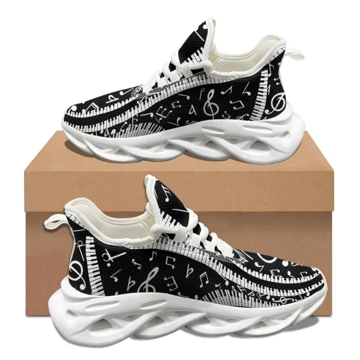 Piano Notes Designer Fashion Sneakers Teens Students Lace Up Flats Shoes Non-Slip Shock Absorbing Walking Shoes Outdoor Gym New