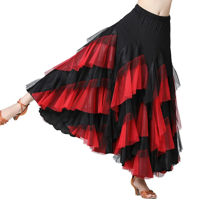 

Waltz National Standard Modern Dance Wear Long Skirt Splicing Big Hemlines Dancing Stage Practice Training Clothes 6 Colors