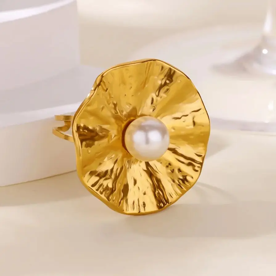 Imitation Pearls Ring Stainless Steel