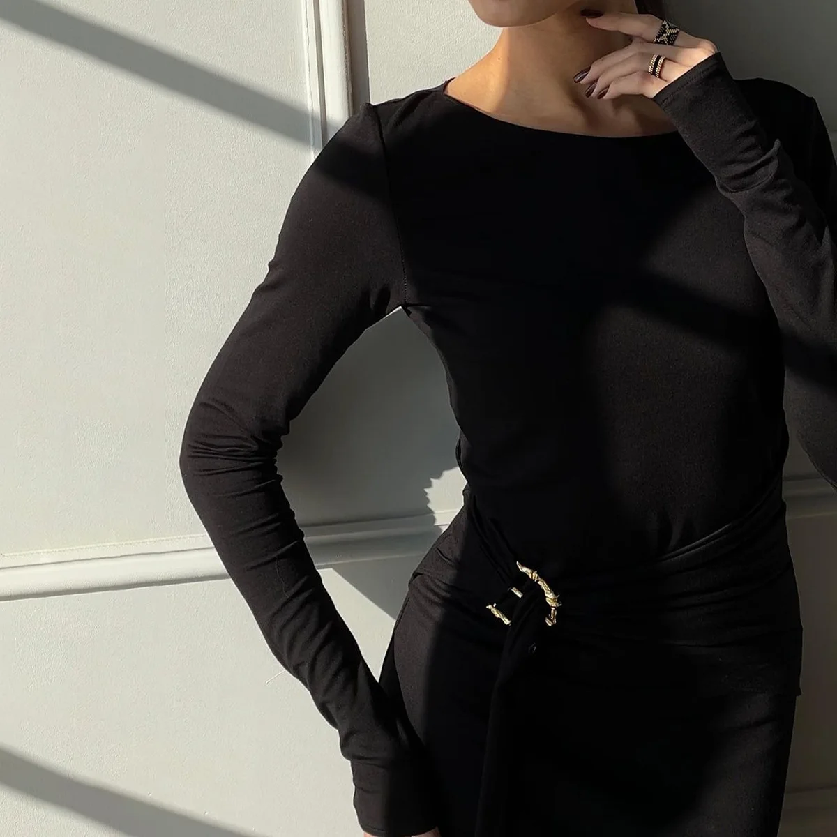 Black Fashion Lace-Up Long Dress For Women Skinny High Waist Patchwork Side Split Elegant Dress Female Party Maxi Dress