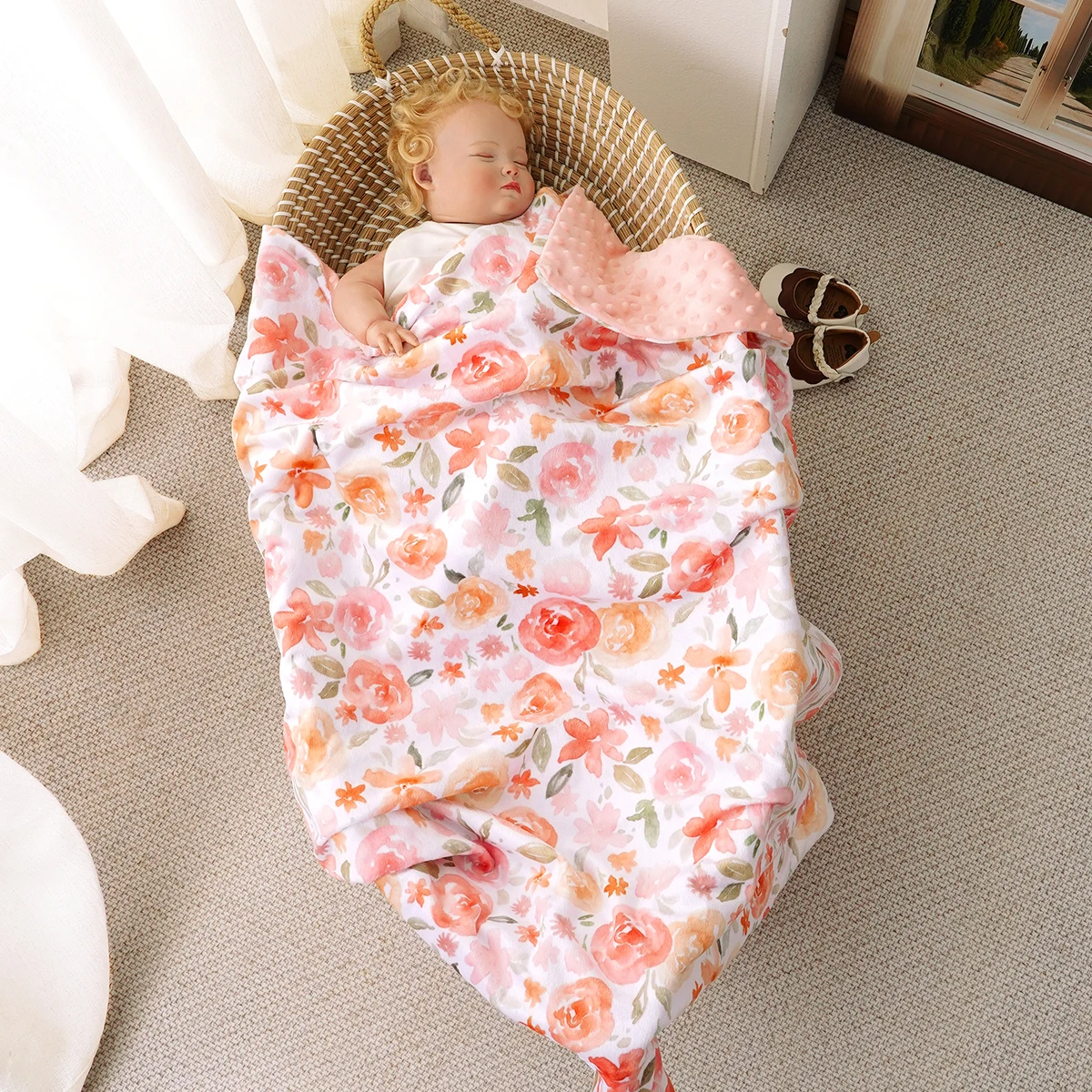 Elinfant 2 Layers Minky Beanie Baby Blanket Comfortable Cozy Warm Baby Quilt For Sleeping Newborn Infant Swaddle Wrap
