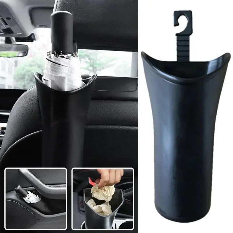 Car Storage Box With Hook Umbrella Kettle Rack Barrel Trash Box Storage Holder Case Plastic Can Black Auto Z1E8