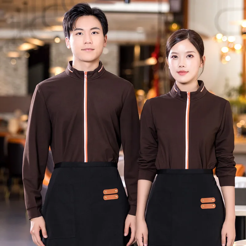 

Supermarket Internet Coffee Catering Waiter Workwear Sweater Long Sleeve Autumn and Winter Clothes Women's Party Business Attire