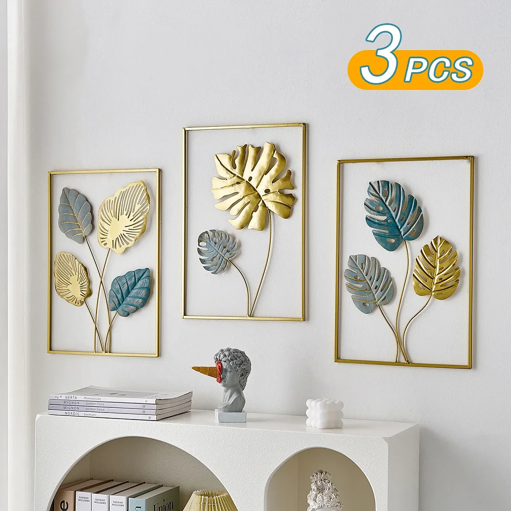 High-quality iron wrought ginkgo leaf wall decor in square frame.