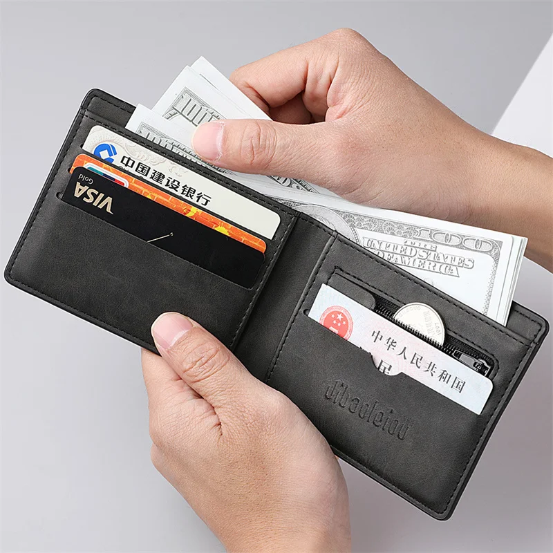 

PU Men's Retro Foldable Wallet with Zipper Short Multi-card Slot Soft Light Banknotes Storage Holder Multifunctional Money Cover