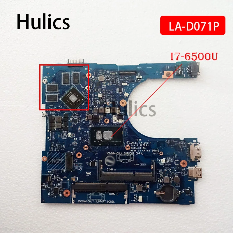 

Hulics Used SR2EZ I7-6500U FOR Dell INSPIRON 15 5559 Laptop Motherboard CN-0YVT1C AAL15 LA-D071P REV:1.0(A00) Mainboard
