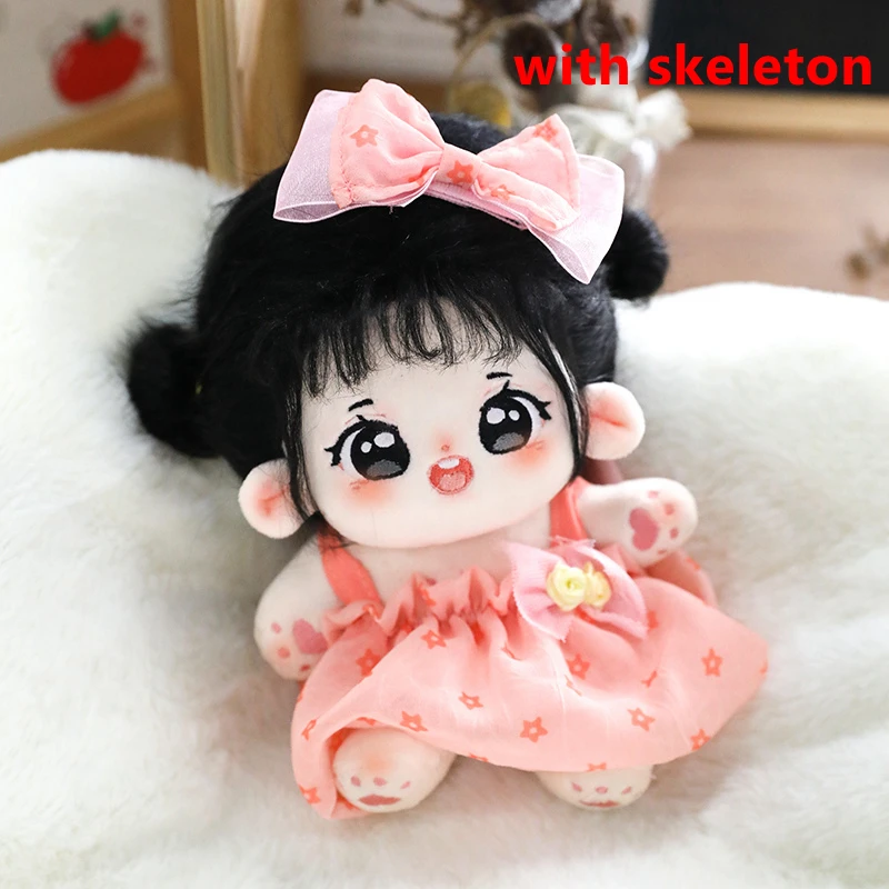 thumbnail image 1 of Muñeca de algodón de felpa Kawaii, figura de súper estrella rellena, Anime, ojos grandes gordos, pelo negro, niña, puede cambiar la ropa, regalo, 1 of 5