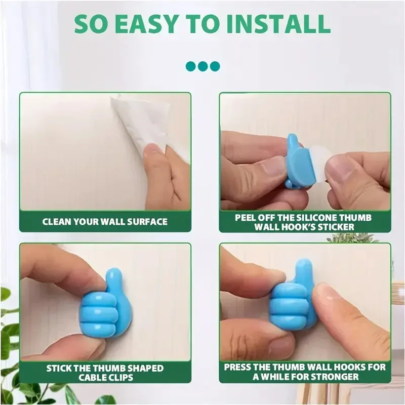 Thumb Hook Self Adhesive Wall Decoration Creative Silicone Key Hanger Hook Home Office Data Cable Clip Wire Desk Organizer 10Pcs
