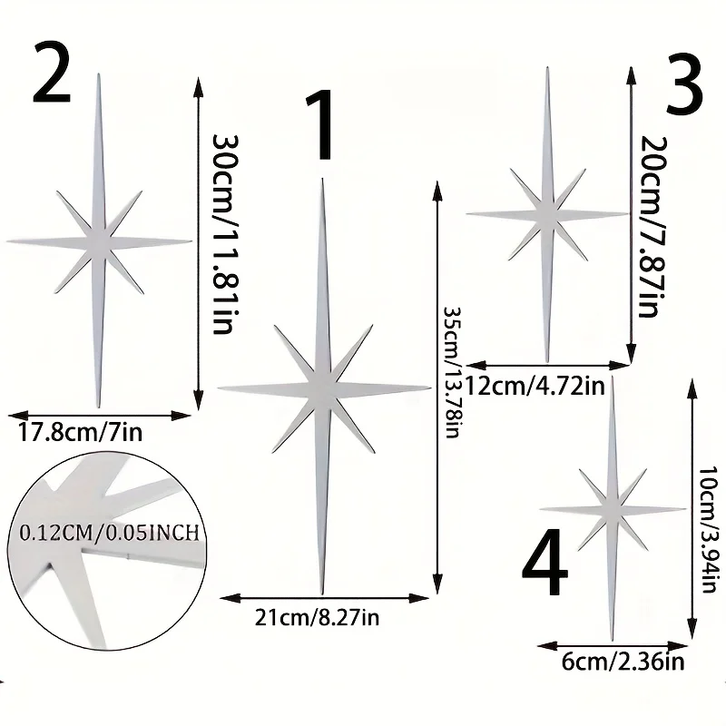 Elegant 4-Piece Metal Star Wall Decor Set
