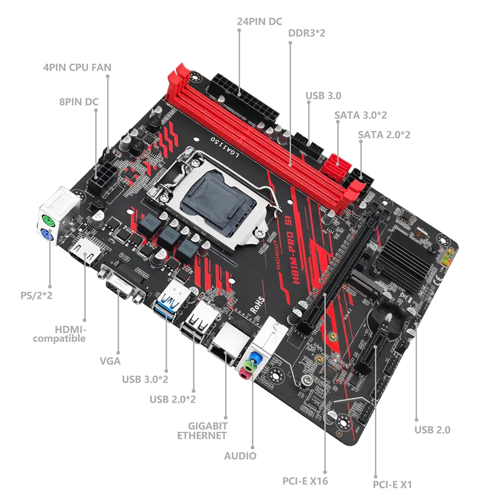 MACHINIST LGA 1150 Motherboard H81 Micro ATX Intel 4th Gen Gaming Desktop  DDR3/