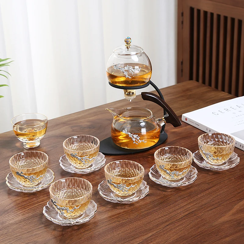 

Semi-automatic Glass Tea Set Transparent Teaware Heat-resistant Teapot 3 Styles Available Kunkgfu Teacup