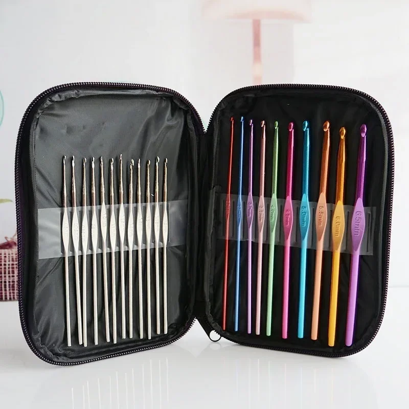 22 Pieces/set of DIY Craft Sewing Needles Ergonomic Aluminum Hook Multi-color 2-8mm Knitting Needles