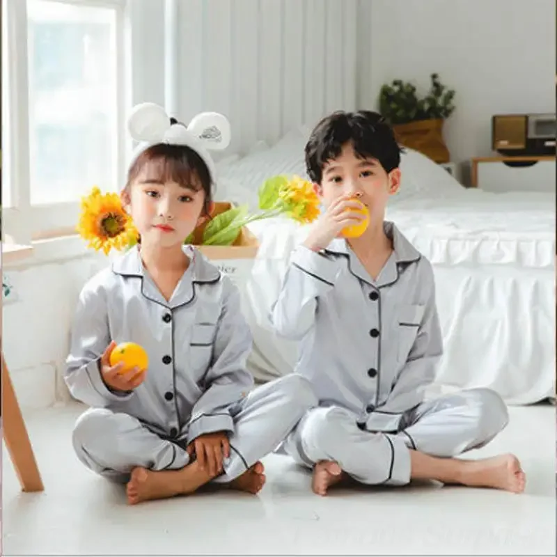 Children Pajamas Sets Satin Silk Pajamas For Kids Sleepwear Set Red Children Pijama For Teen Girls Pyjamas Toddler Boy Clothes 4 5 6 7 8 9 10 Yrs