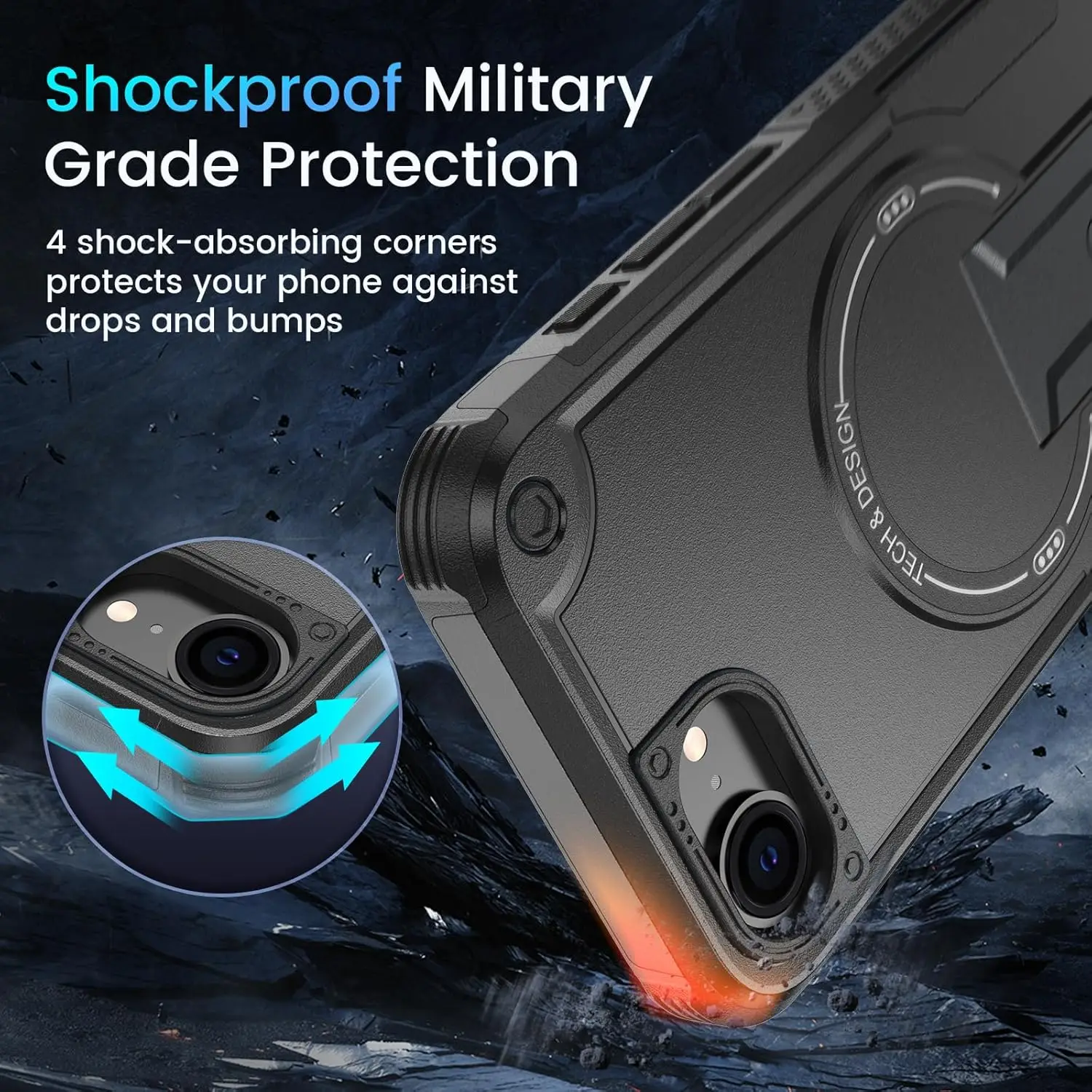 Magnetic Protective Phone Case with Stand and Kickstand Features