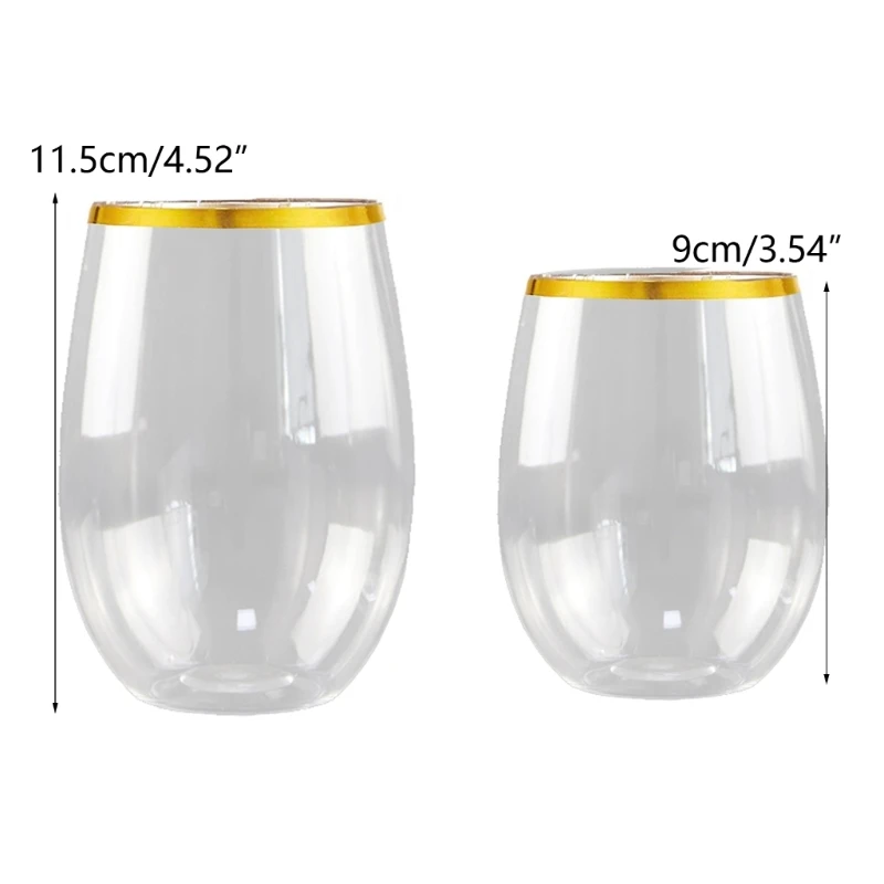 Unbreakable Stemless Plastic Wine Champagne Glasses Reusable Shatterproof Drinking Cup for Bar Home Wedding 12/16oz plastic wine cups