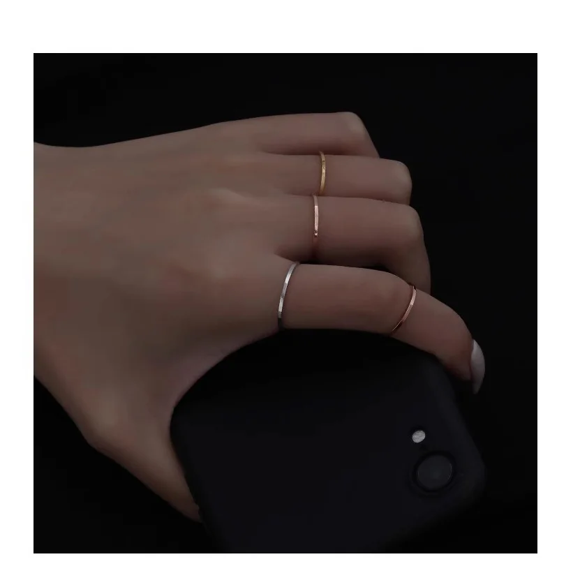 1mm Sleek Thin Flat Ring Stainless Steel Waterproof PVD Plated Fashion Jewelry Pinky Toes Classic Promis Gifts For Men Women 1