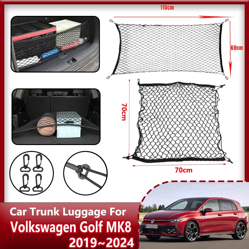 

For Volkswagen Golf MK8 Accessories 2019-2024 Car Boot Trunk Cargo Nets Nylon Elastic Storage Organizer Parts Car Accessories