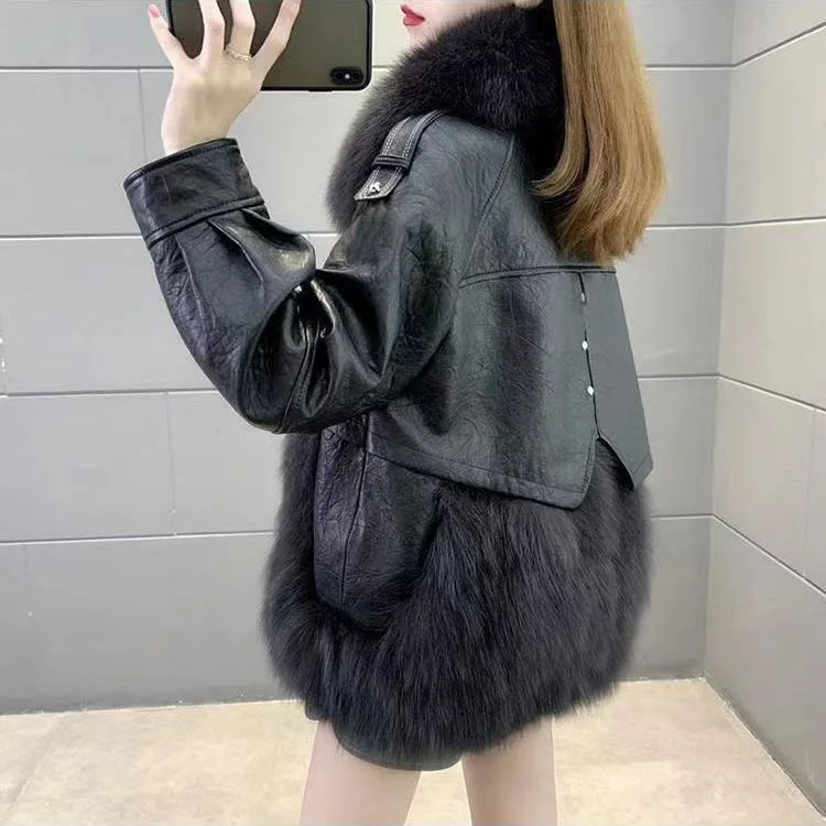 2023 Autumn And Winter New Faux Fur Coat Women's Cotton Thickened Leather Coat Youth Fashion Loose Imitation Fur Jacket