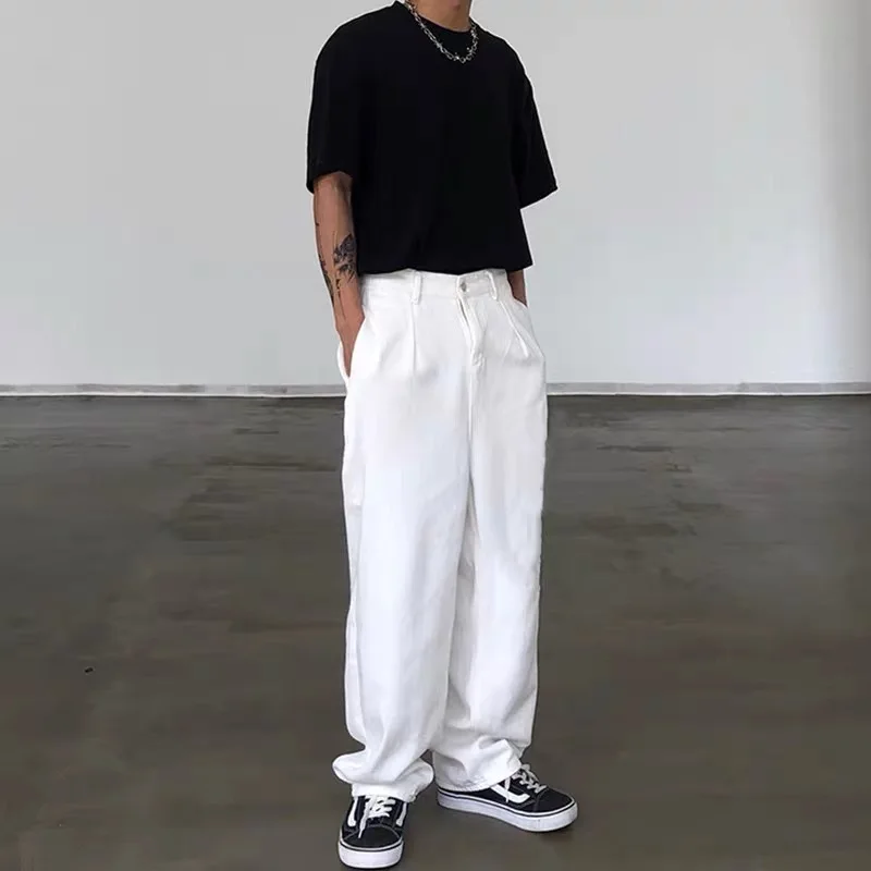 White Jeans Men Fashion Casual Wide Leg Jeans Men Streetwear Loose Hip-hop Straight Denim Pants Mens jean Trousers M-3XL