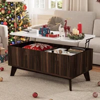 Table basse relevable moderne Fangange avec rangement, table basse classique avec rangement pour salon, plateau effet marbre et finition chêne clair, table centrale de salon à hauteur réglable, 105x53x42cm 7