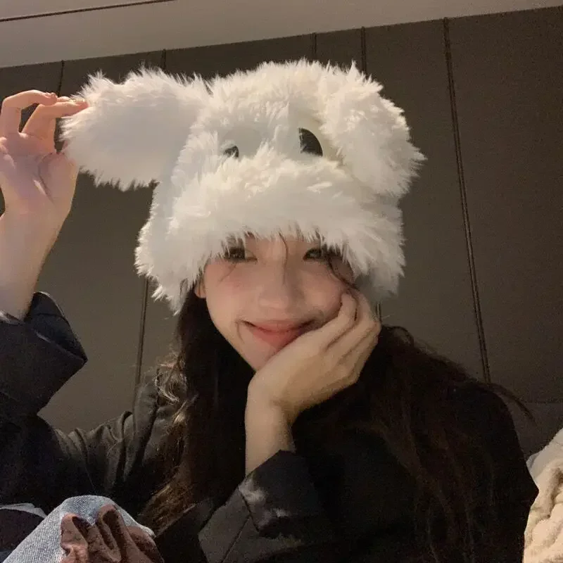 

Sweet Autumn and Winter Cute and Fashionable Big-eyed Puppy Plush Hat Autumn and Winter New Warm Pullover Ear Protection Cap