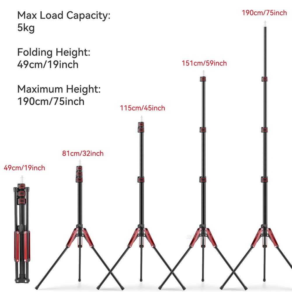 1.9M/75Inch Aluminium Light Stand Photography Light Tripod Monopod Bracket For LED Video Flash Travel 1/4 Screw